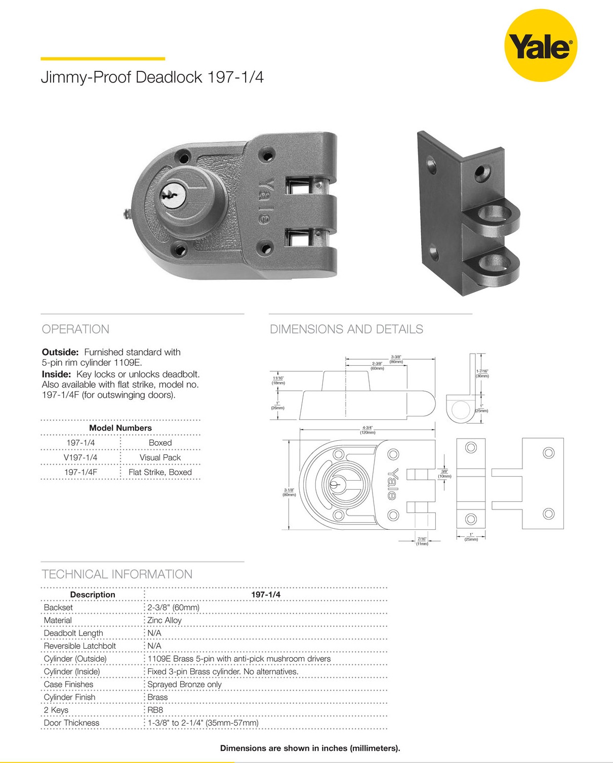 197 1/4F Yale Auxiliary Locks