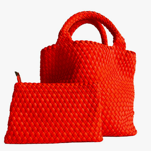 Lily Woven Tote, Neon Orange