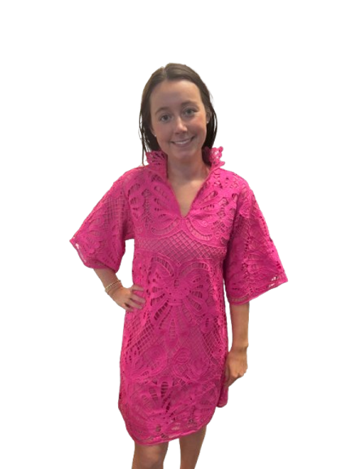 High Neck Tunic Dress, Pink Lace