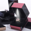 Luxury Brushed Leather LED Jewelry Box for Ring Burgundy