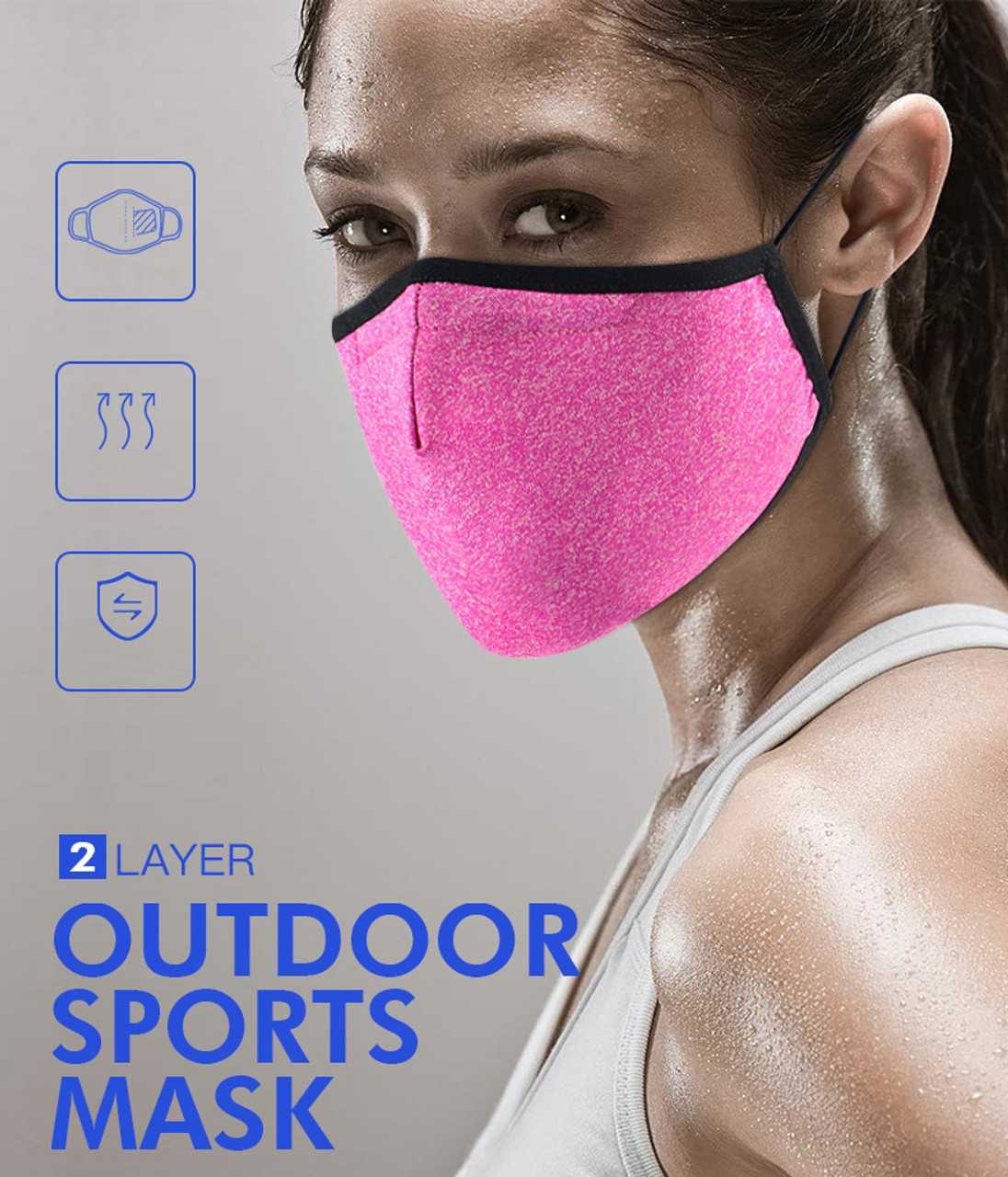 Sports Face Mask Gym Outdoor 2-Layer Polyester Washable Pink