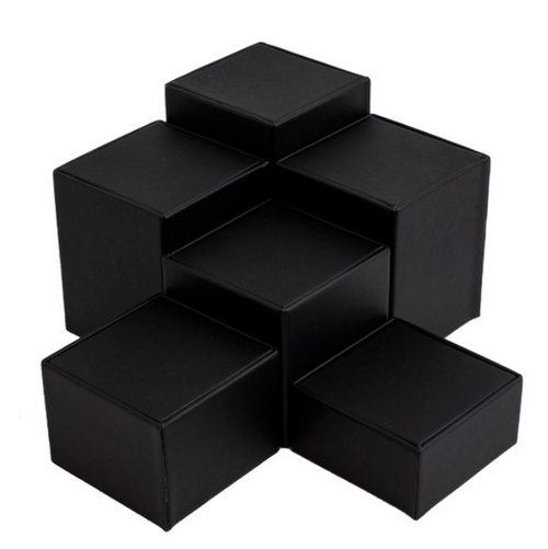 (Floor Model) Large 6-Pc Faux Leather Square Riser Set Black