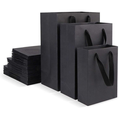 50 Gift Shopping  Paper Tote Bag Black (Multiple Sizes)