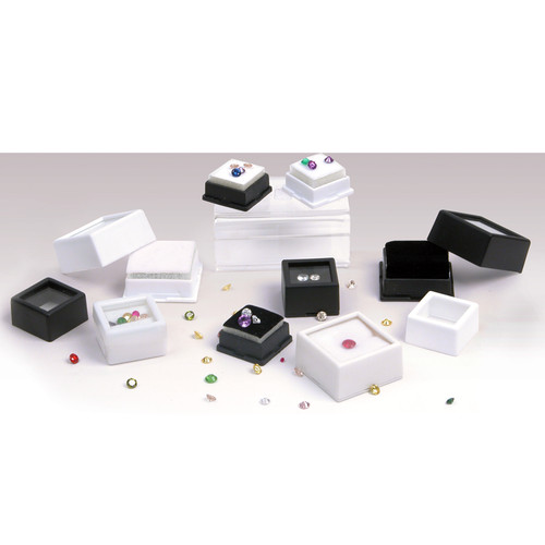 50 Glass Top Gem Box with 2-Sided Foam White Small