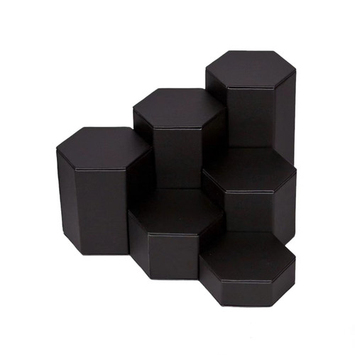 Large 6-Pc Faux Leather Hexagon Riser Set Black