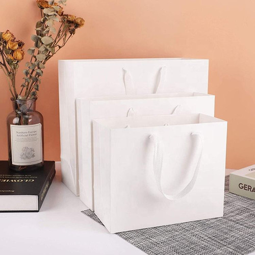 50 Gift Shopping Paper Tote Bag White (Multiple Sizes)