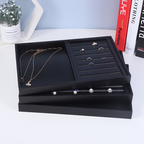 Black Leather Jewellery Display Tray Necklace Ring Combo