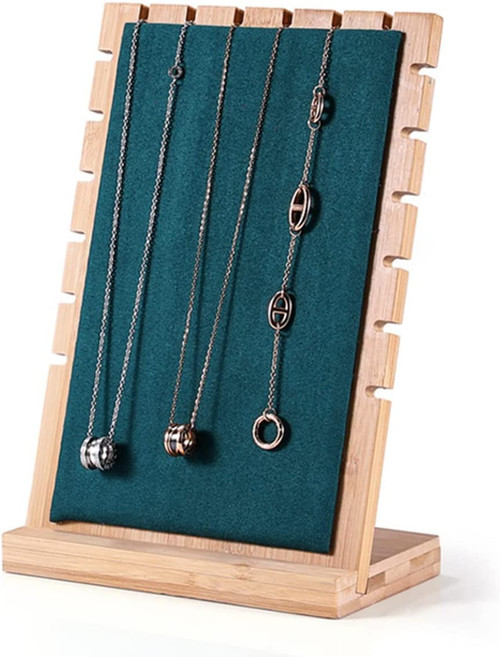 Wide Upright Wood Multi-Chain Necklace Stand Dark Green