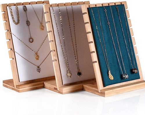 Wide Upright Wood Multi-Chain Necklace Stand Dark Green
