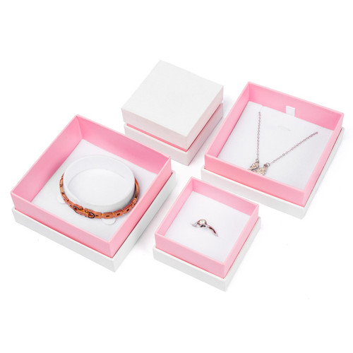 Deluxe 2-Tone Jewelry Box Ring Pendant Earring Bangle White+Pink