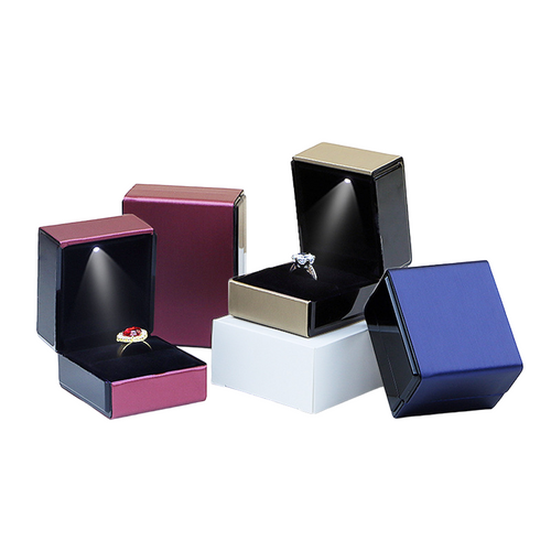 Luxury Brushed Leather LED Jewelry Box for Ring Blue