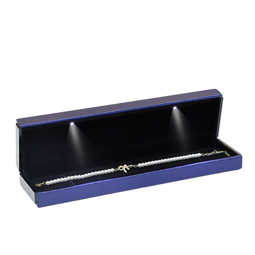 Luxury Brushed Leather LED Bracelet Necklace 9" Long Box Black