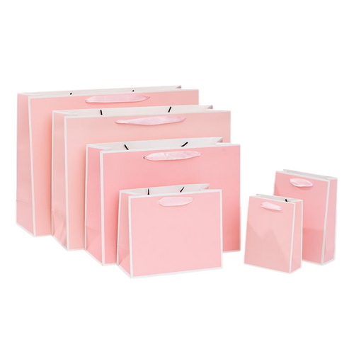 50 Gift Shopping Paper Tote Bag Pink With White Trim (Multiple Sizes)