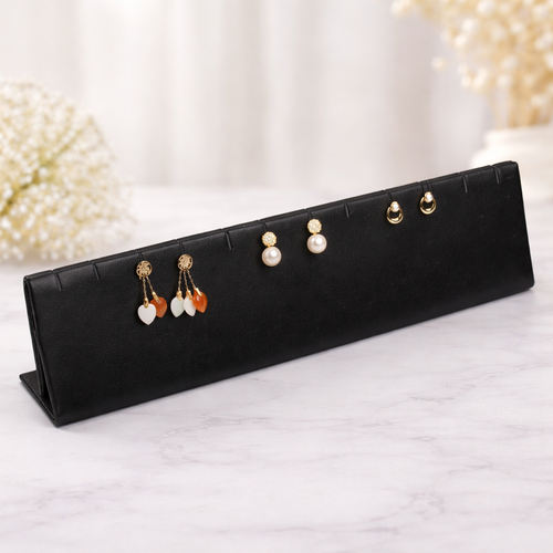 Earring Pendant Slot Display Leather Stand 12"L Black Leather