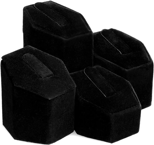 4-Piece Ring Display Riser Set Black Velvet