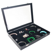 Glass-Top 12-Compartment Jewelry Display Case Black