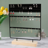 Metal Earring Stud Organizer Display Wood Base (144-Hole) Black