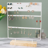 Metal Earring Stud Organizer Display Wood Base (144-Hole) White