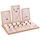 Wood Jewelry Display Showcase Set Velvet Beige