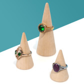 Set of 3 Solid Wooden Cones Ring Display