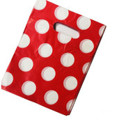 100 Plastic Retail Store Gift Shopping Bags 14"x17" Polka Dot Red
