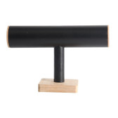 Round Wood T-Bar for Bracelet Bangle Stand Leather Black