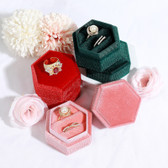 Large Premium Velvet Box Hexagon For Double Ring (65*57*55mm)