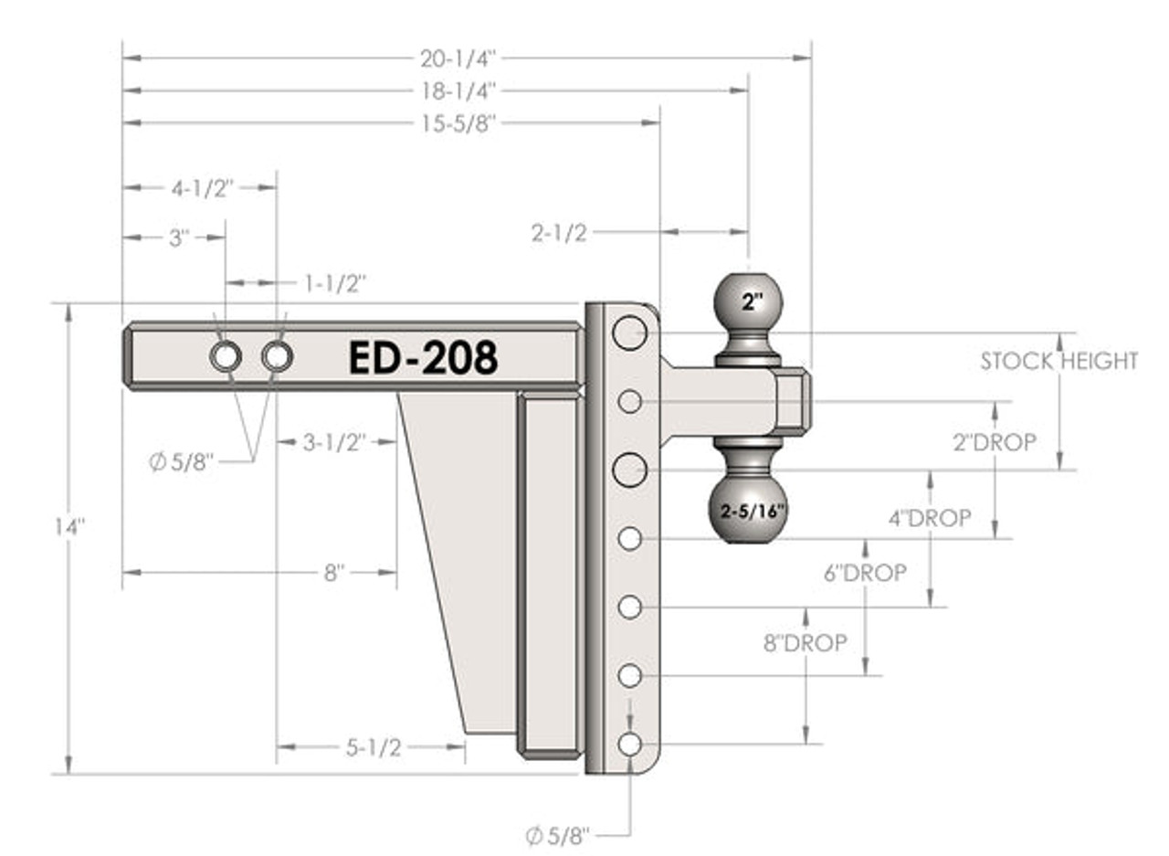 2.0" EXTREME DUTY 8" DROP/RISE HITCH