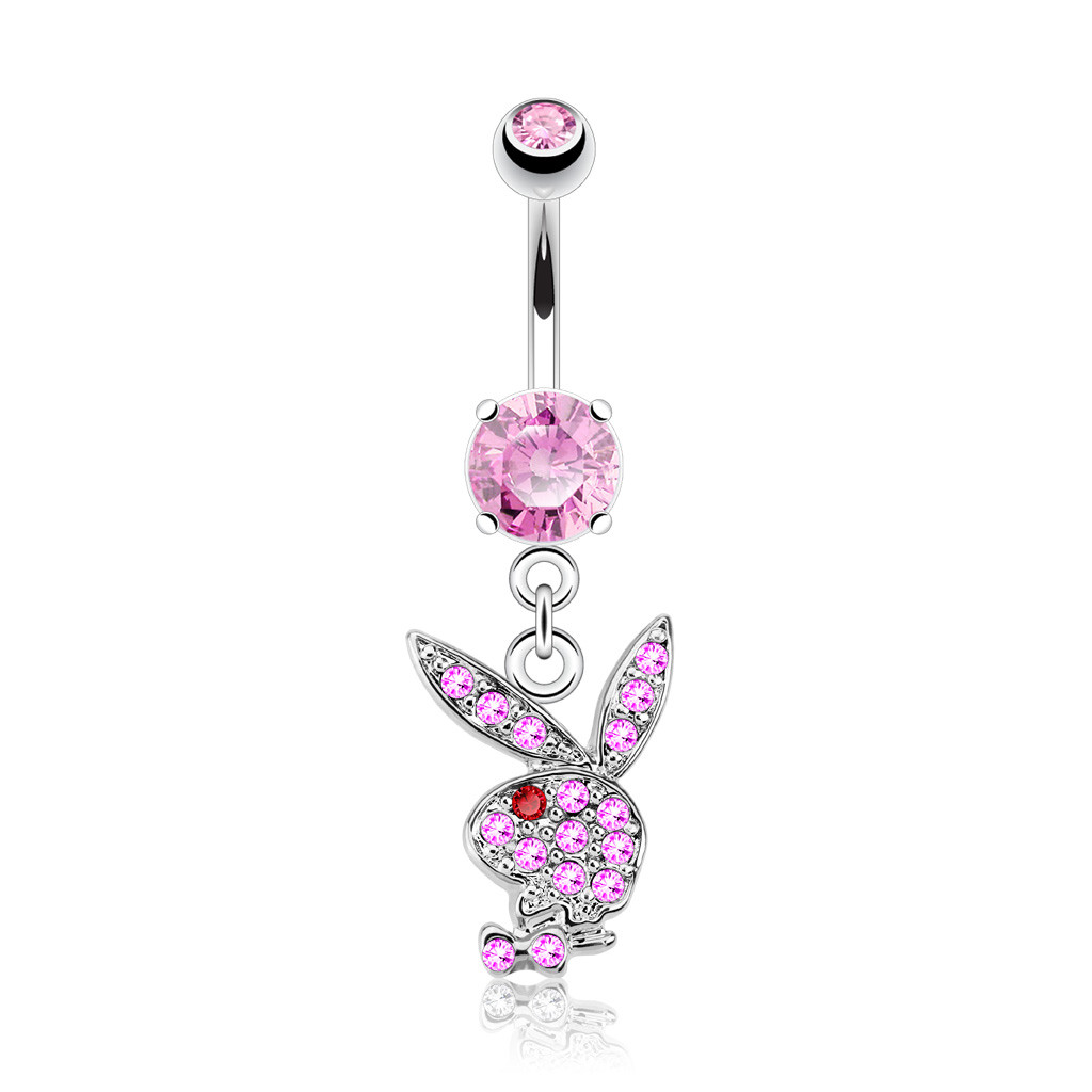 Playboy Bunny Printed Acrylic Heart Belly Button Ring 14ga 316L