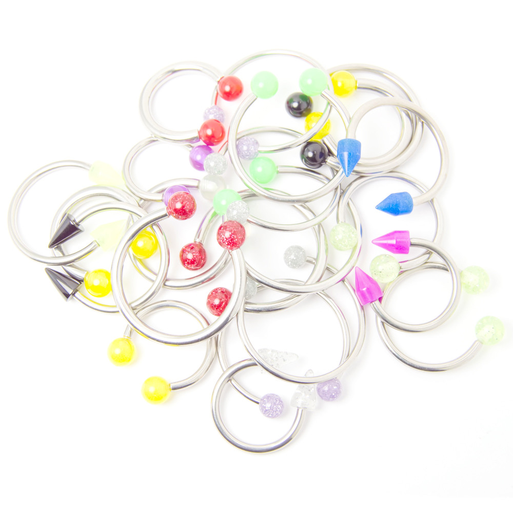 20 Industrial Barbells Glitter, Acrylic, UV Glow Assorted Lengths