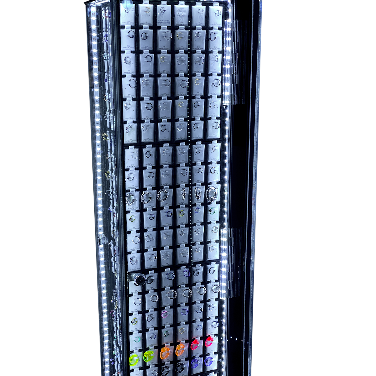 Display Case 576 PCS body jewelry 4 sides LED light Jewelry included