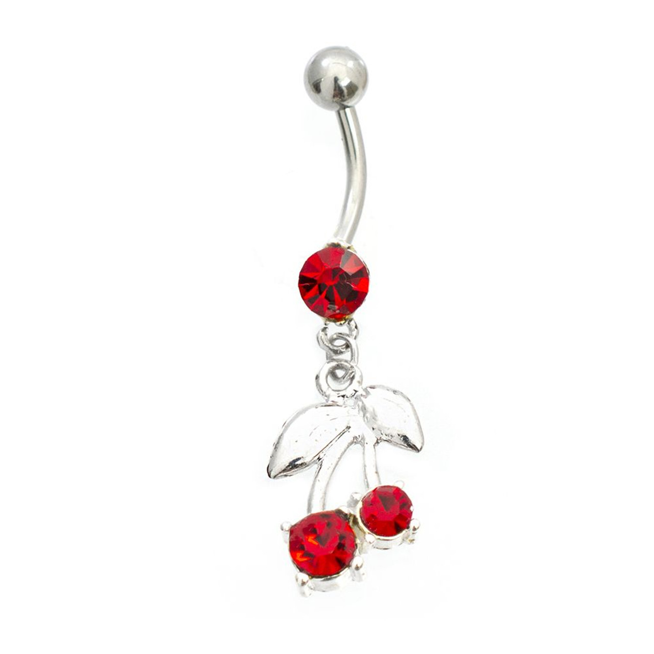 Red CZ Cherry Dangling Belly Button Ring 14ga Surgical Steel