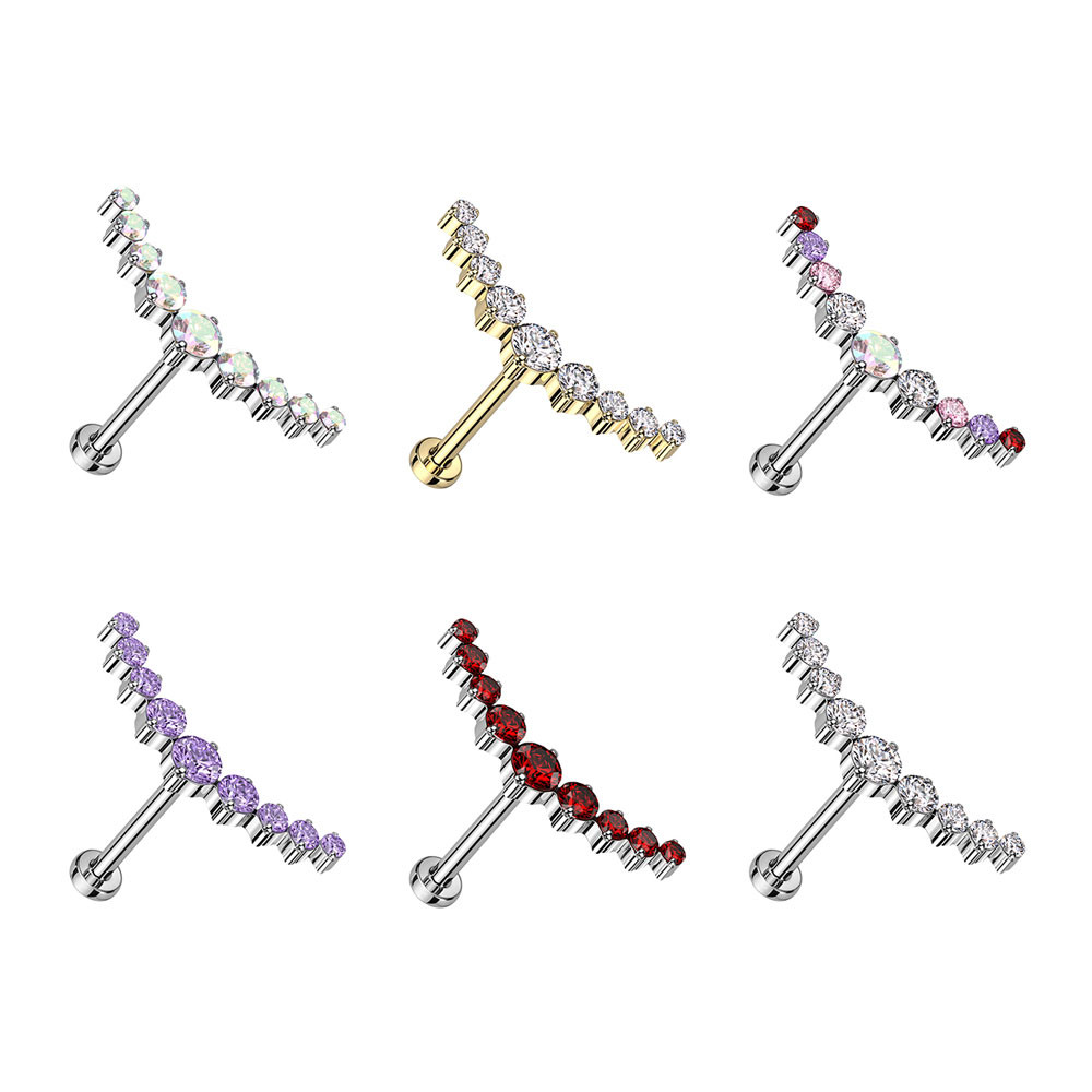 Titanium Curved CZ Bar Labret Studs Earring 18G 8mm