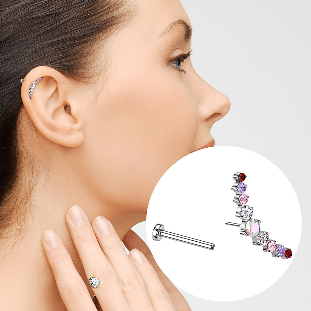 Titanium Curved CZ Bar Labret Studs Earring 18G 8mm