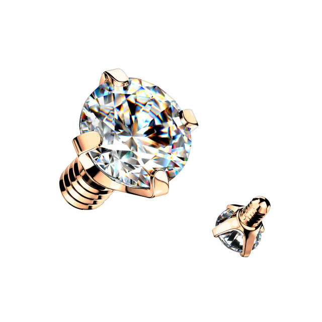 Gold Dermal Tops Gold-Plated Dermal Top With Round Prong CZ Gem