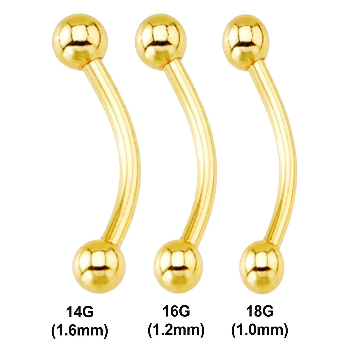 14K Solid Gold Curved Barbell