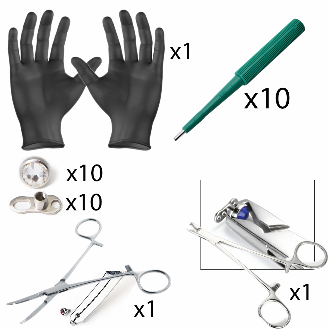 33 Pc. Dermal Piercing Kit incl. Tops, Bases, Punches, Dermal