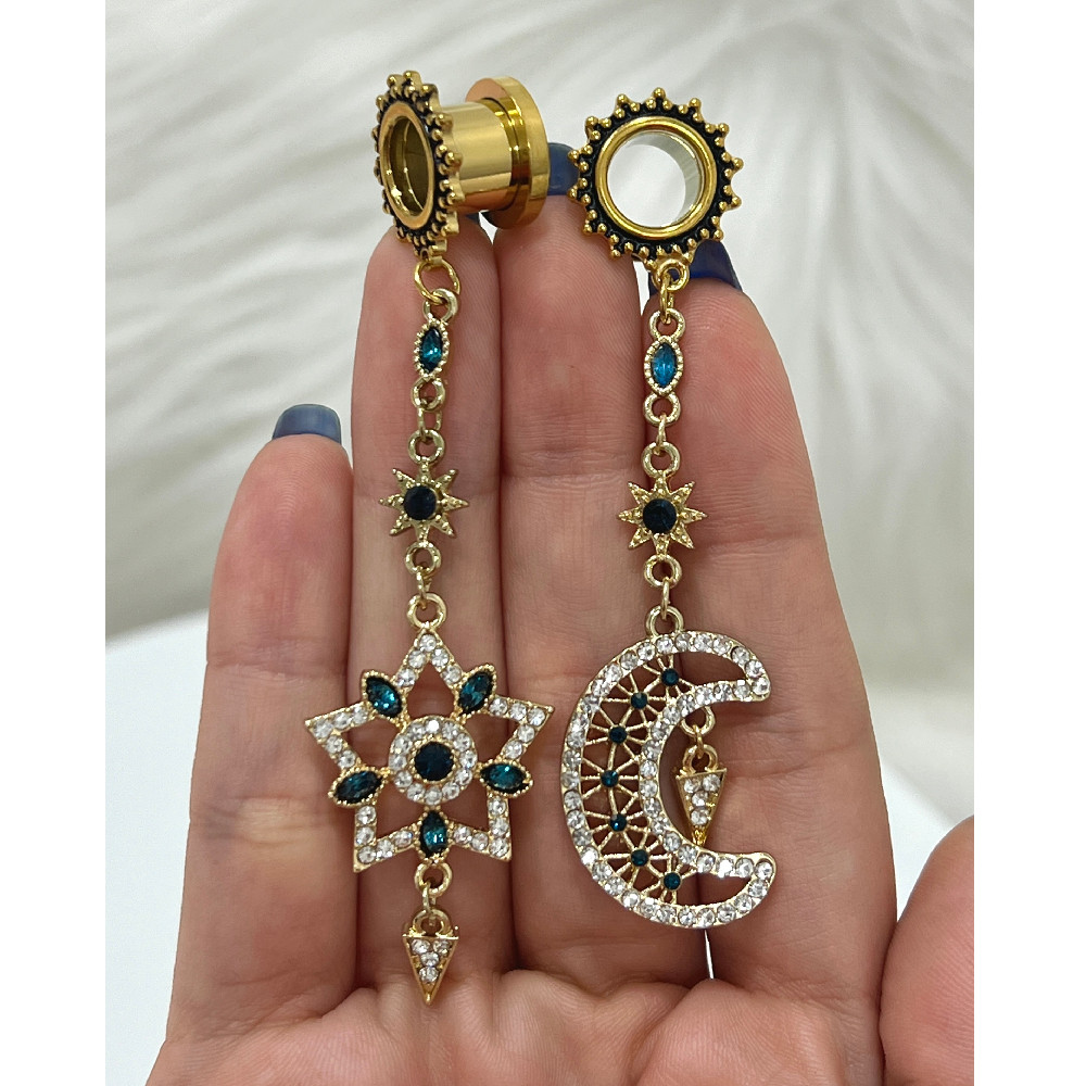 Ear Tunnels Plugs With Dangles Stainless Steel Dangle Tunnel