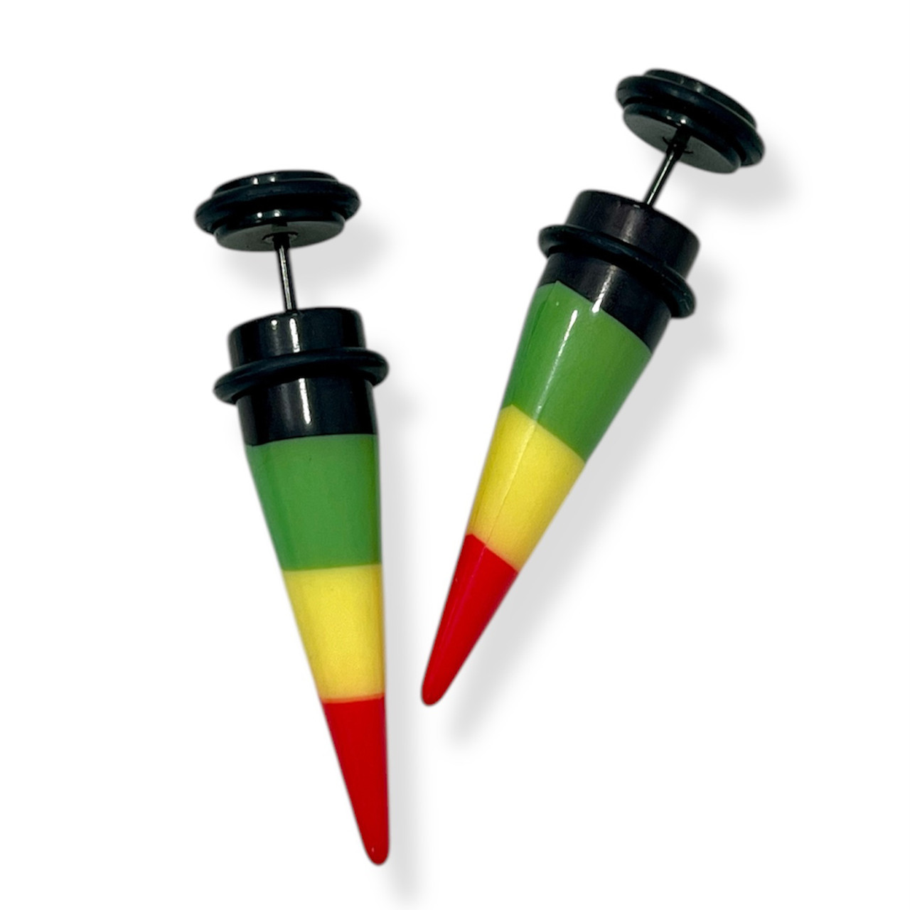 Rasta Colors Acrylic Fake Taper Earrings 16G 8mm