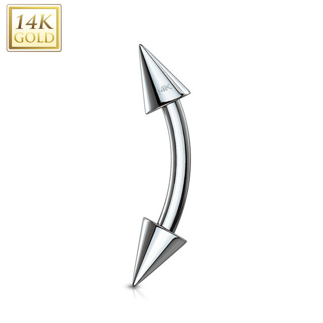 14K Gold Spike End Curved Barbell 16G