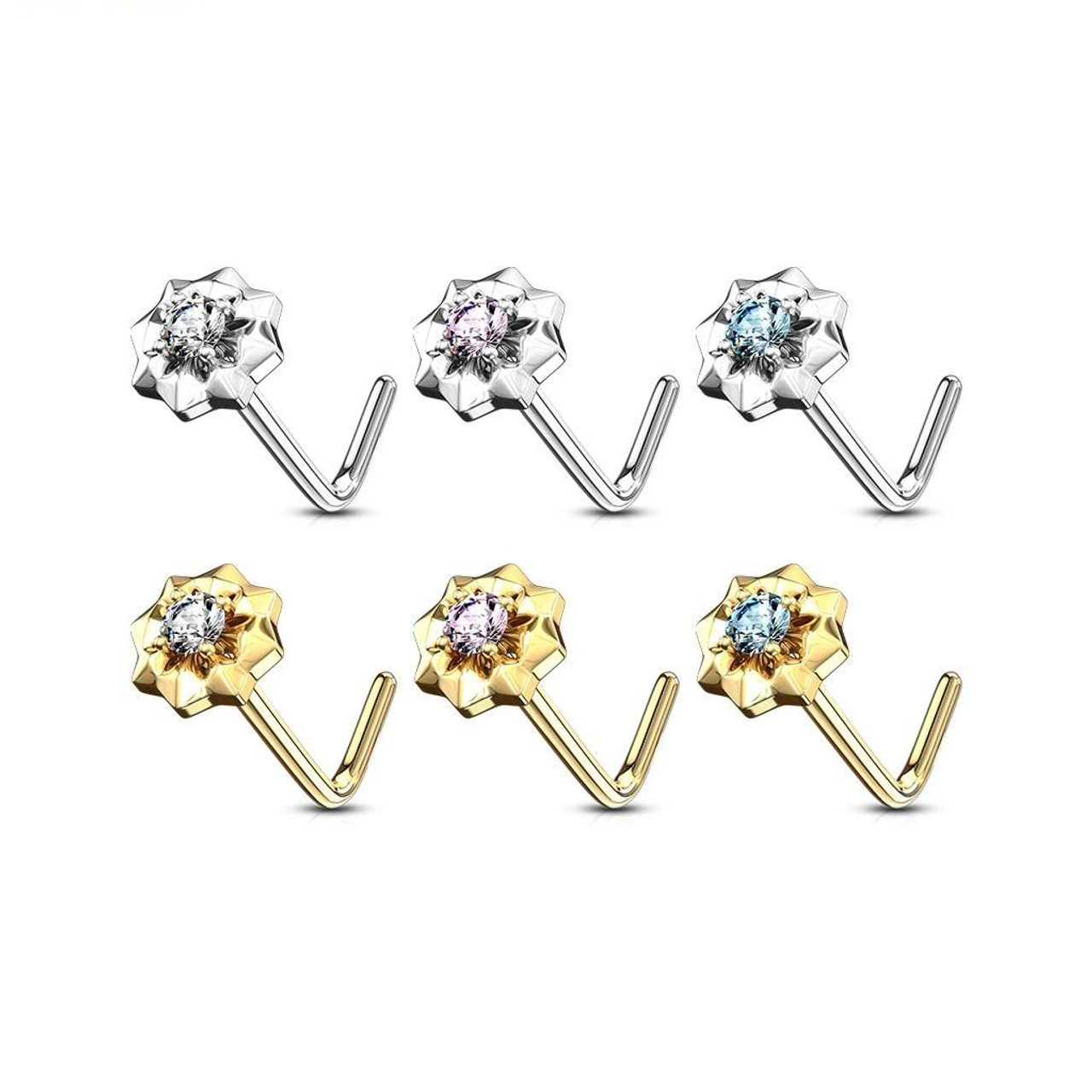 AB CENTER SNOWFLAKE 20G NOSE RING STUD (L-SHAPE) BODY PIERCING JEWELRY |  eBay