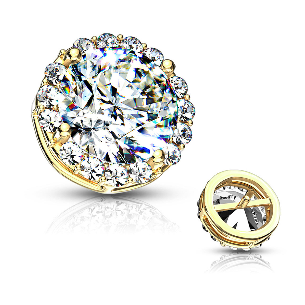 14Kt Solid Gold CZ Paved Flat Dome Dermal Anchor Top 14g 14Kt Solid Gold CZ Paved Flat Dome Dermal Anchor Top 14g