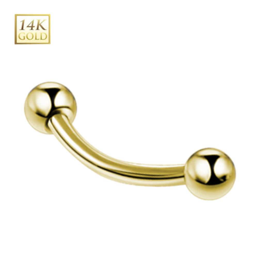 14K Gold Curved Barbell Piercing 16G 10mm