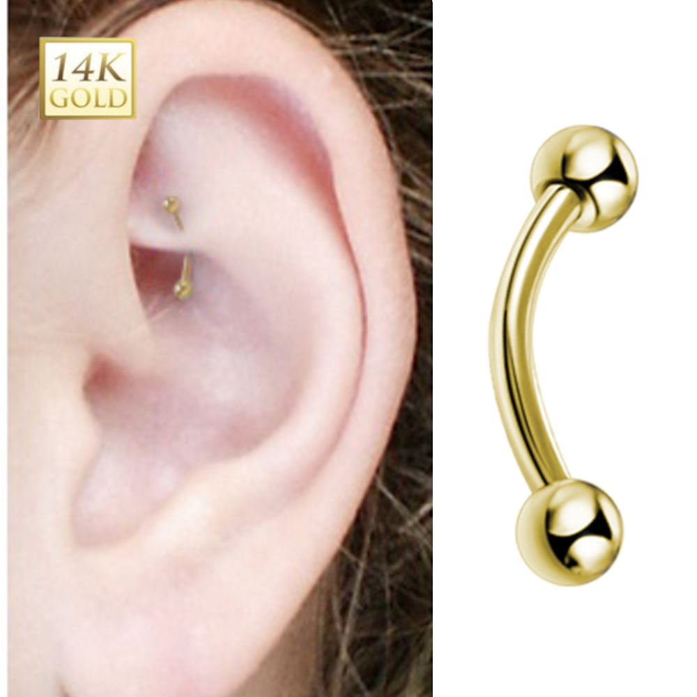 14K Gold Curved Barbell Piercing 16G 10mm