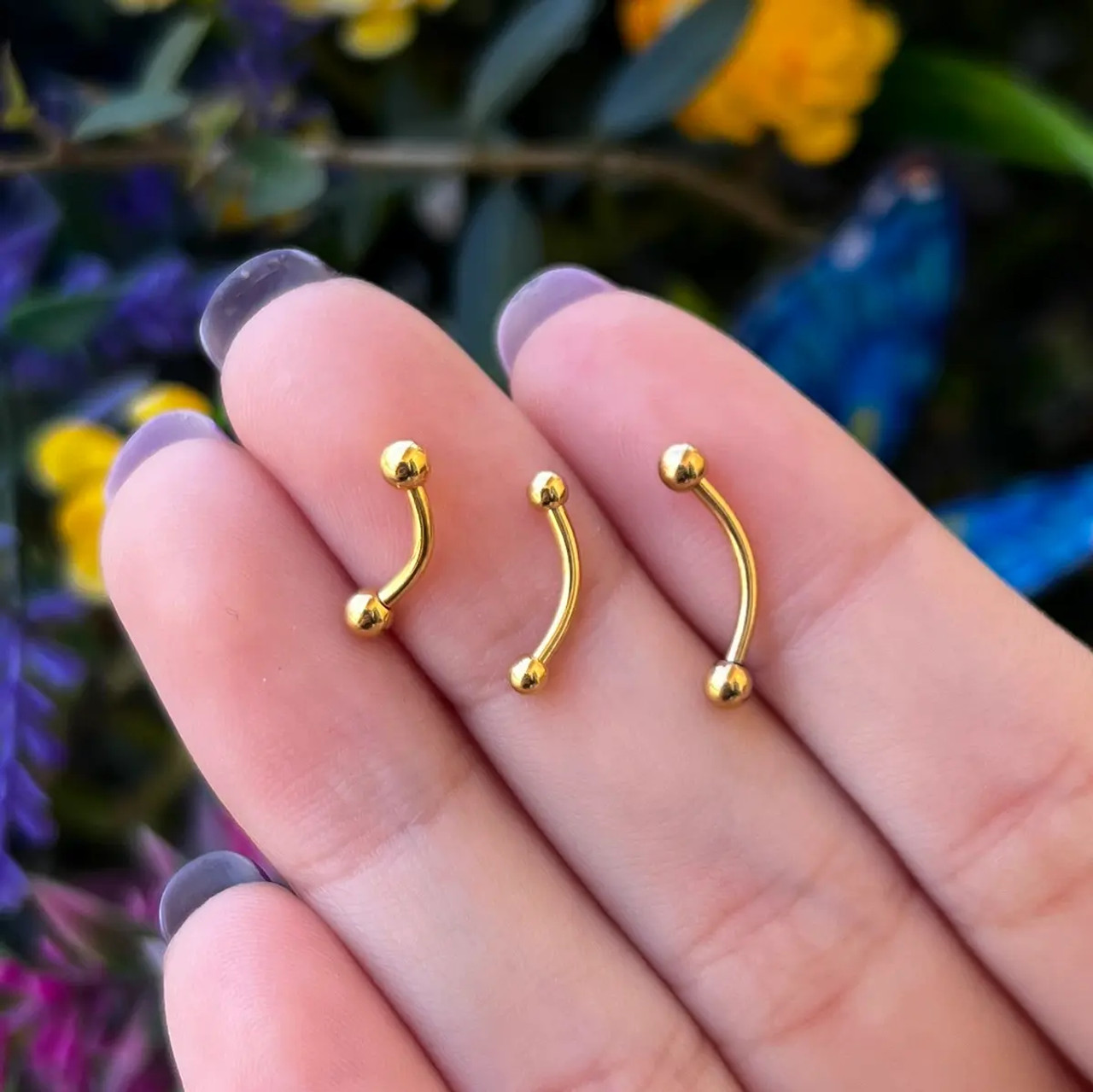 Surgical Steel PVD Gold Curved Barbell Eyebrow Ring - Main Image