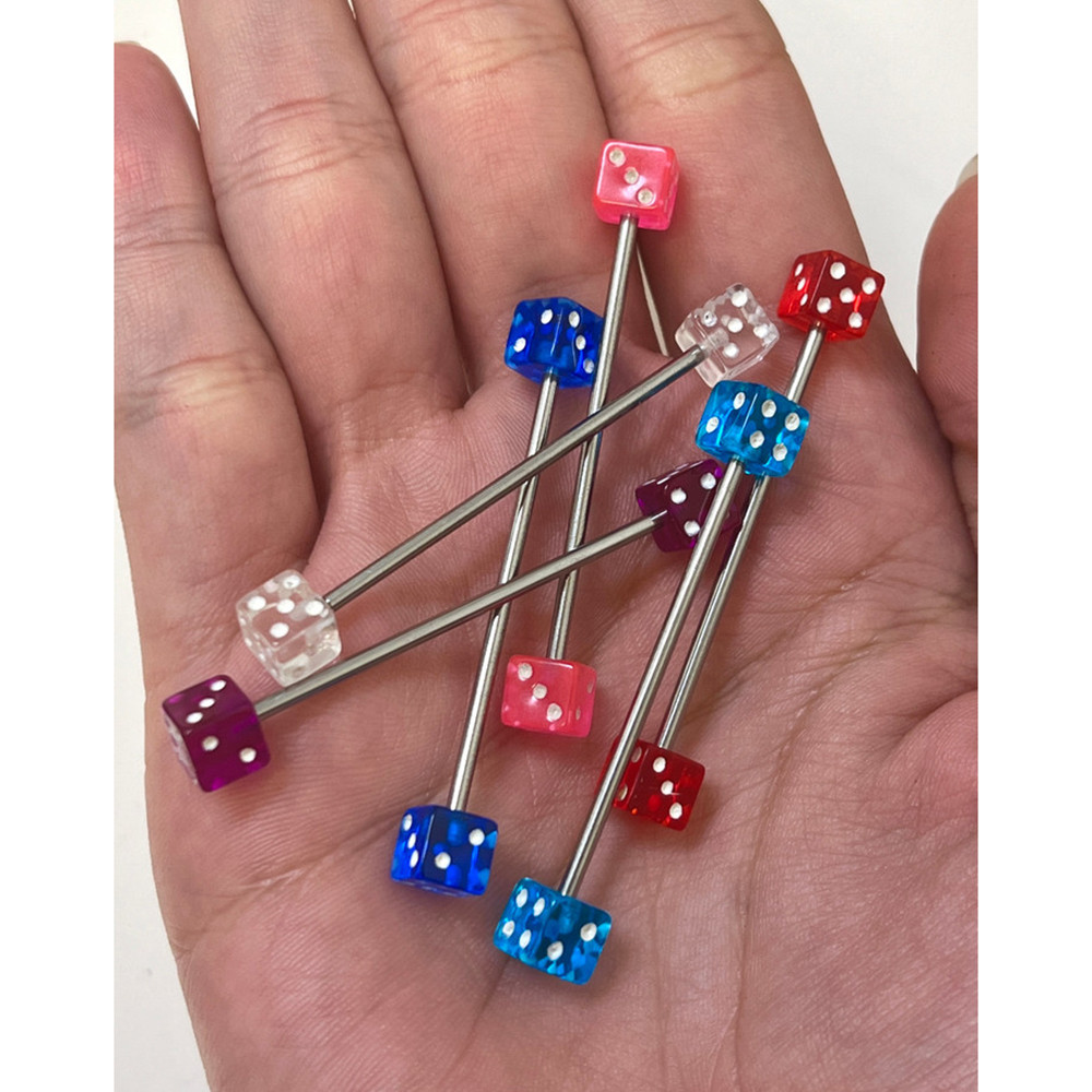 Acrylic Dice Bead Industrial Barbell 14G