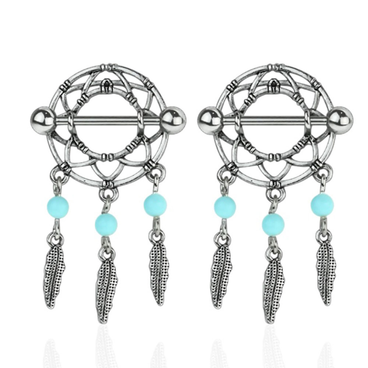 Dangle Feather Dream Catcher Nipple Shield Ring 16mm