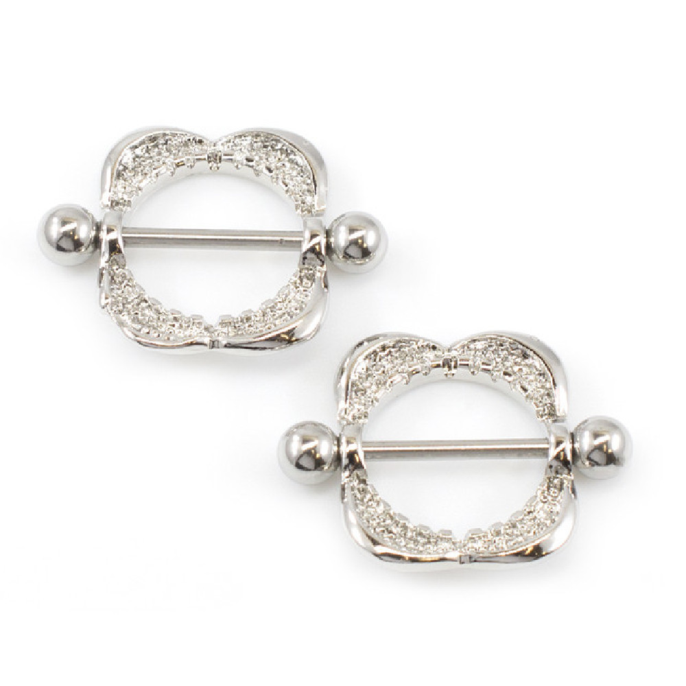 Open Mouth Shark Teeth Rhinestone CZ Nipple Shield Ring