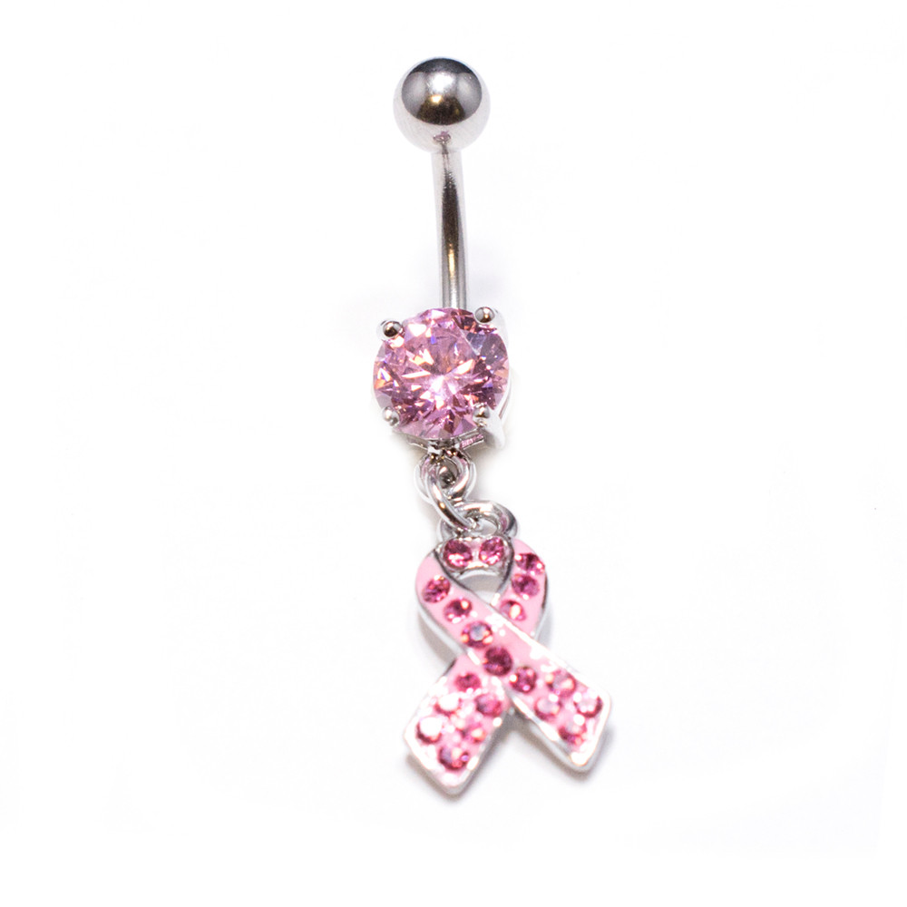 316L Surgical Steel Gemmed Anchor Dangle Navel Ring-Pink main image 1