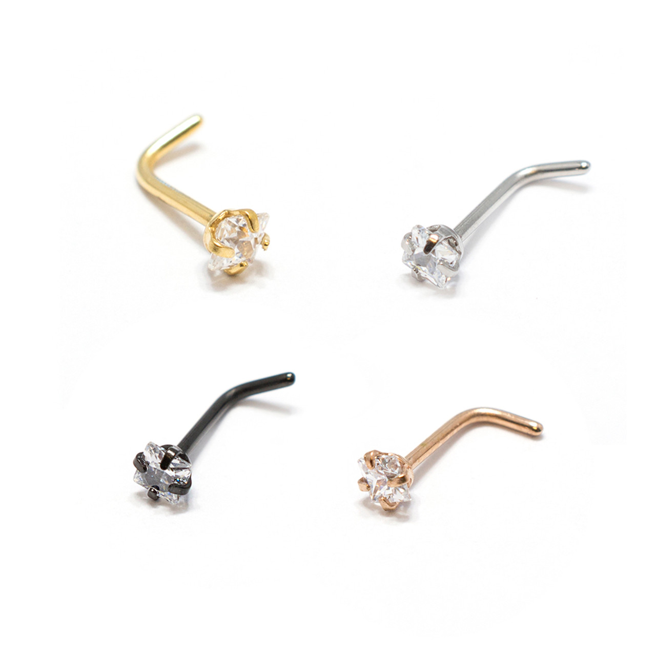 Ring Stud Prong Set L-Shaped Nose Ring Body Studs Jewelry